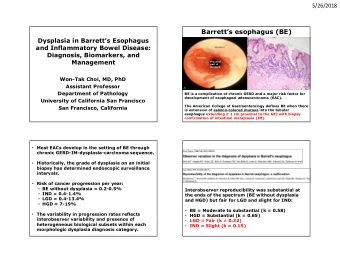 Barretts esophagus (BE)  Dysplasia in Barretts Esophagus  Distal esophagus  and Inflammatory