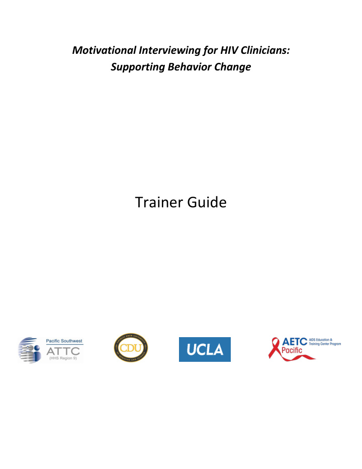 trainer guide motivational interviewing for hiv clinicians