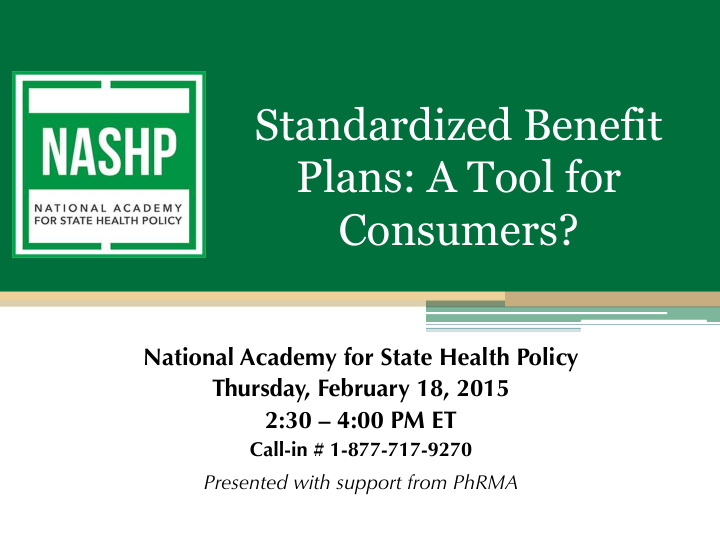 standardized benefit plans a tool for consumers