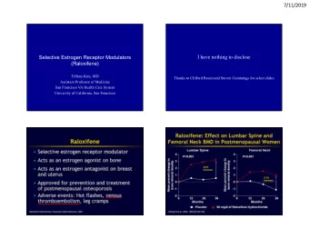 7/11/2019  I have nothing to disclose  Selective Estrogen Receptor Modulators  (Raloxifene)