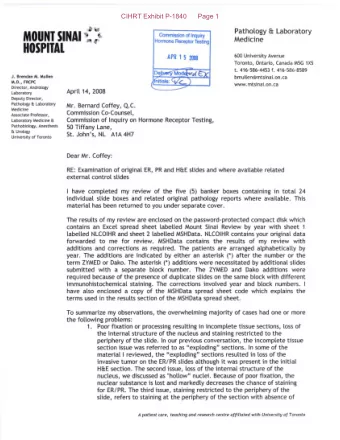 MOUNT SINAI Commission 01 Inquiry  Medicine Hormone Receptor Testing  HOSPITAL 600 University