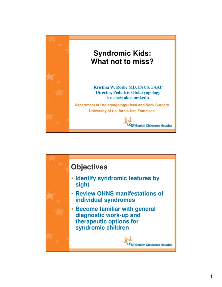 syndromic kids what not to miss