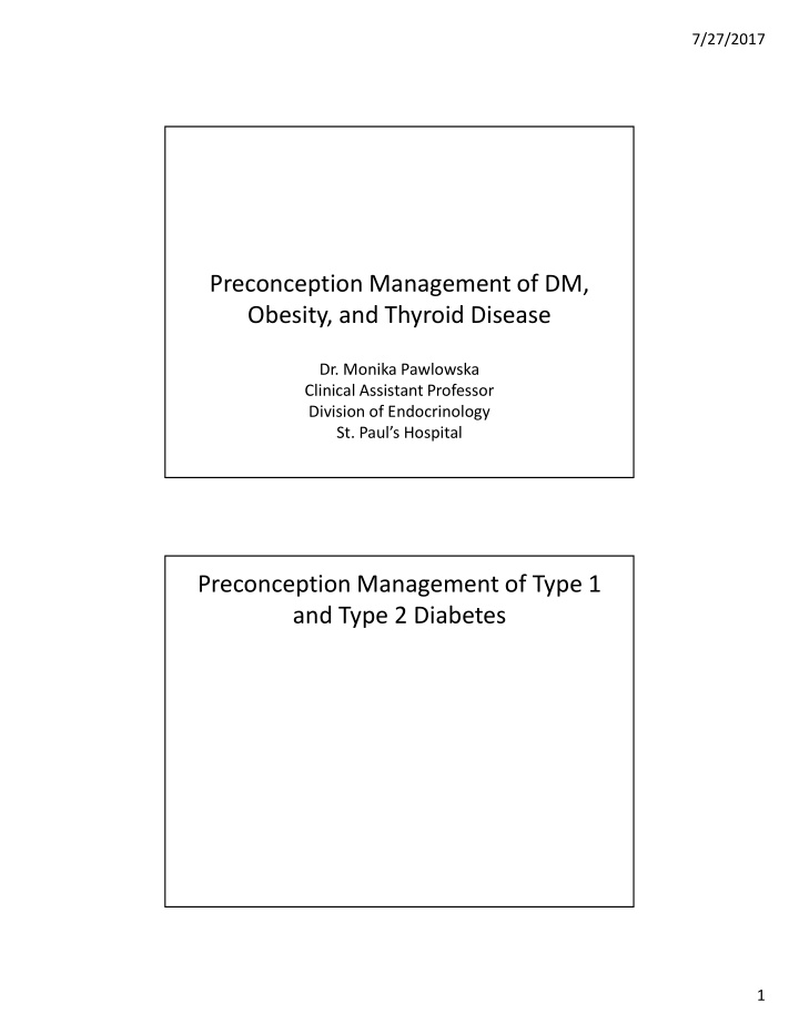 preconception management of dm obesity and thyroid disease