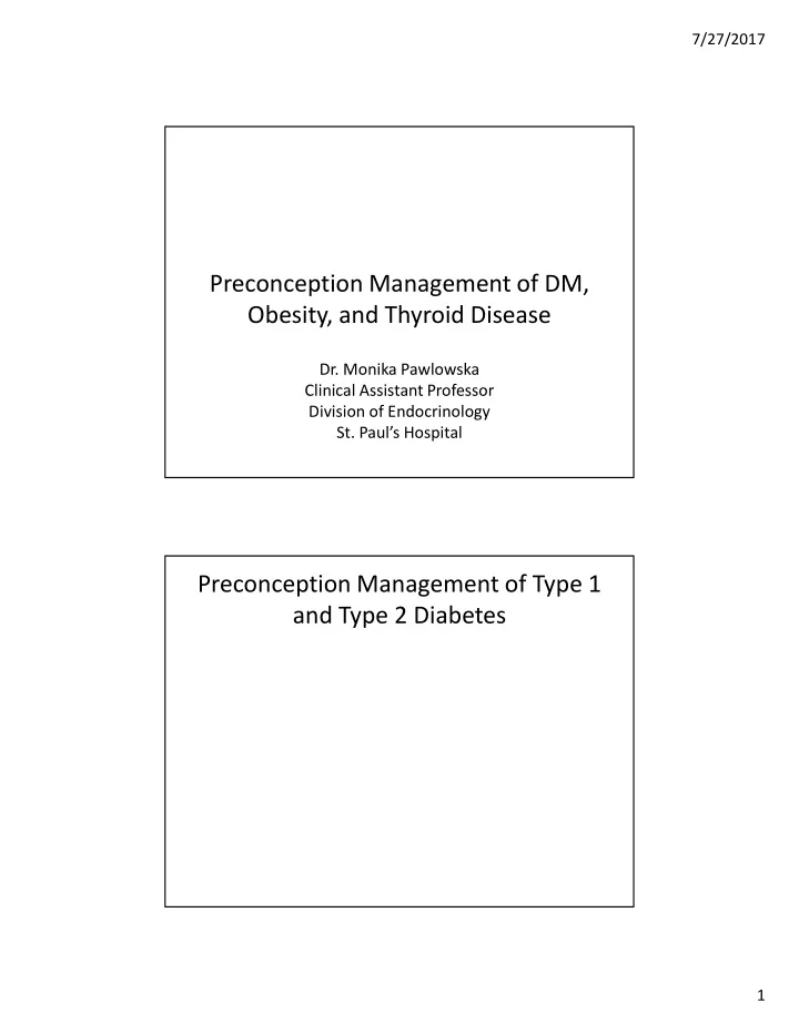 preconception management of dm obesity and thyroid disease