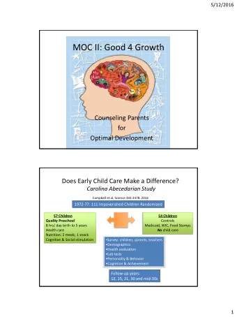 MOC II: Good 4 Growth  Counseling Parents  for  Optimal Development  Does Early Child Care Make a