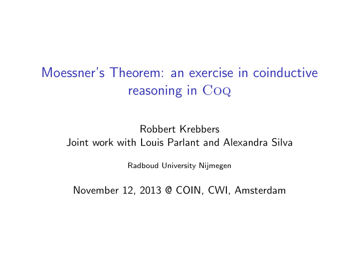 moessner s theorem an exercise in coinductive reasoning