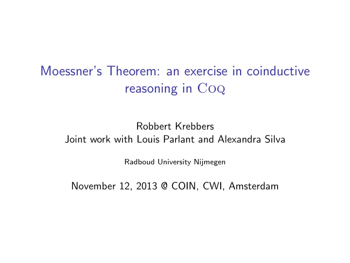 moessner s theorem an exercise in coinductive reasoning