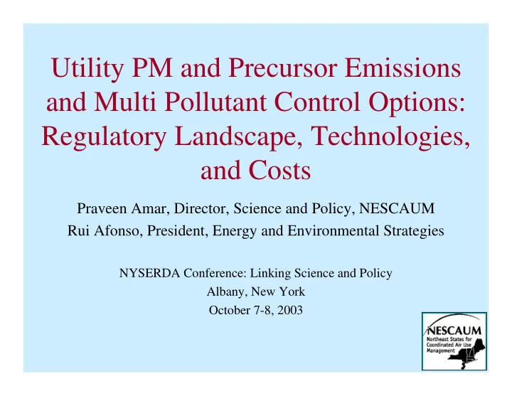 utility pm and precursor emissions and multi pollutant
