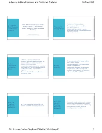 A Course in Data Discovery and Predictive Analytics 16 Nov 2013  A definition of business