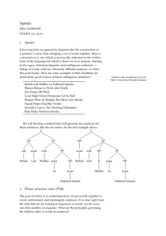 Syntax  John Goldsmith October 12 , 2011  1  Syntax  It has long been recognized by linguists that