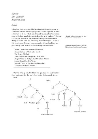 Syntax  John Goldsmith August 26 , 2013  Syntax  It has long been recognized by linguists that the