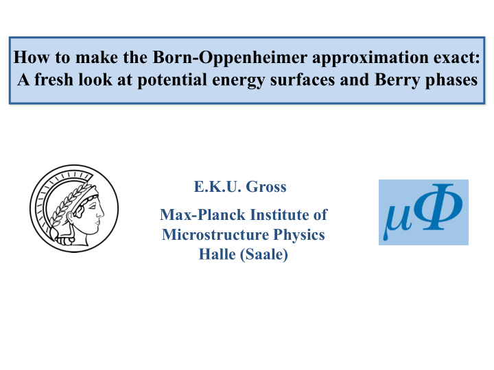 a fresh look at potential energy surfaces and berry phases