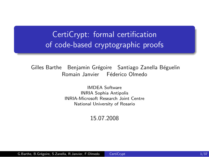 certicrypt formal certification of code based