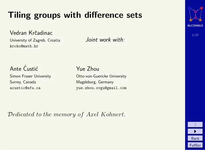 tiling groups with difference sets