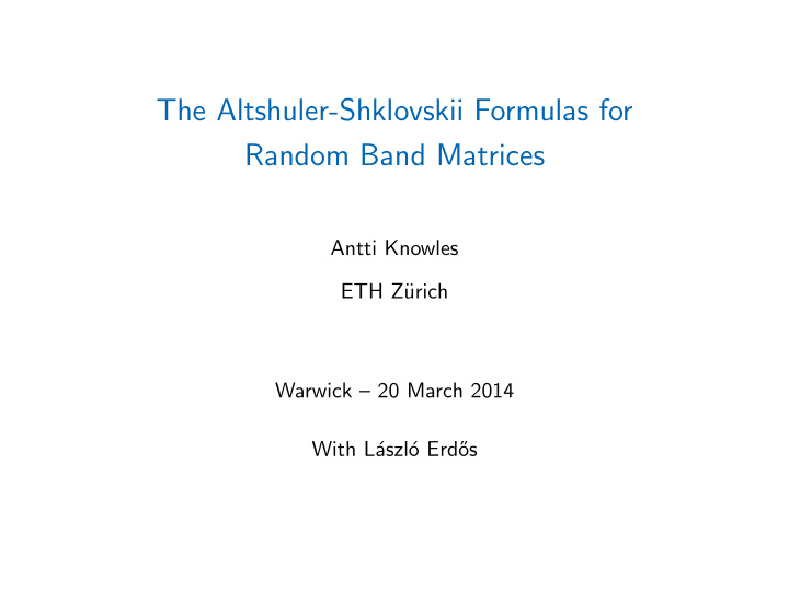 the altshuler shklovskii formulas for random band matrices