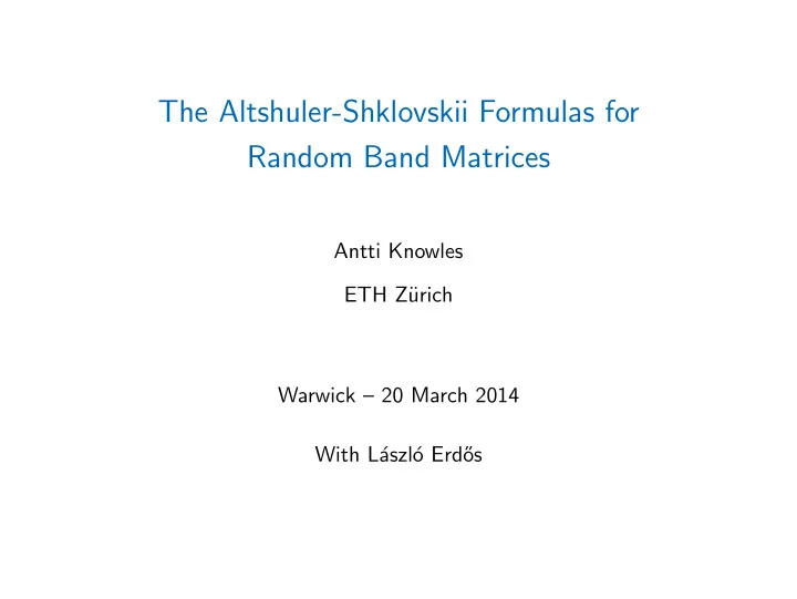 the altshuler shklovskii formulas for random band matrices