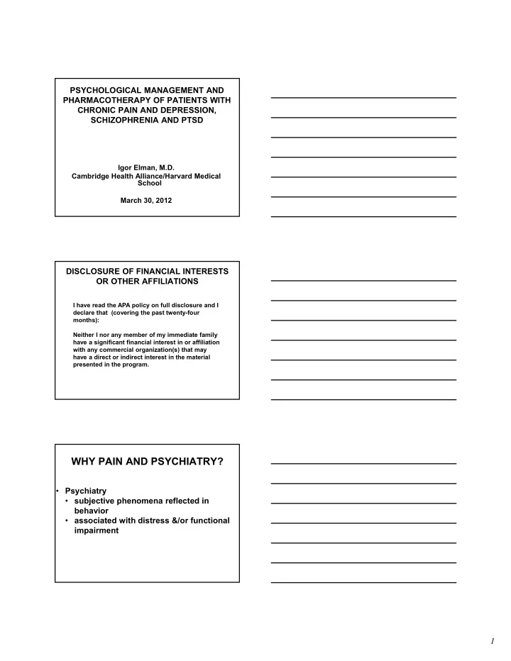 why pain and psychiatry