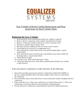 Sync Cylinder &amp; Room Cylinder Replacement and Purge  Instructions for Dual Cylinder Slides