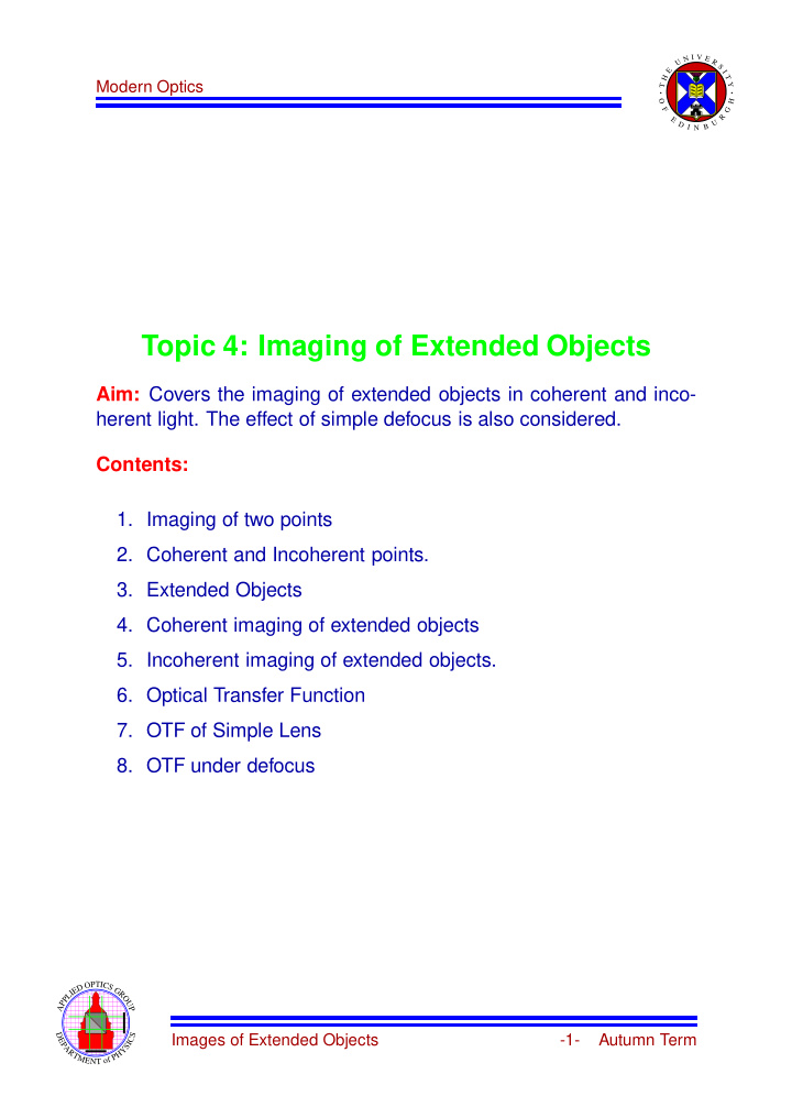 topic 4 imaging of extended objects