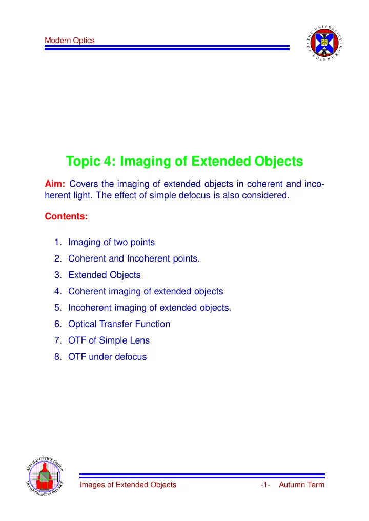 topic 4 imaging of extended objects