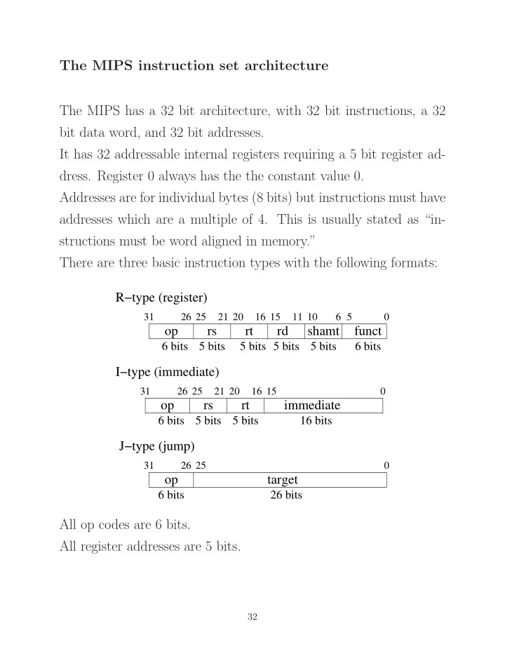 the mips instruction set architecture the mips has a 32