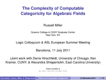 The Complexity of Computable  Categoricity for Algebraic Fields  Russell Miller  Queens College