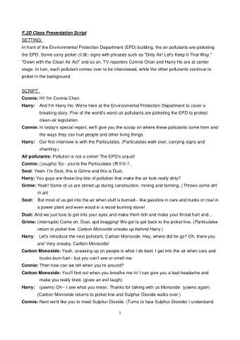 F.2D Class Presentation Script  SETTING  In front of the Environmental Protection Department (EPD)