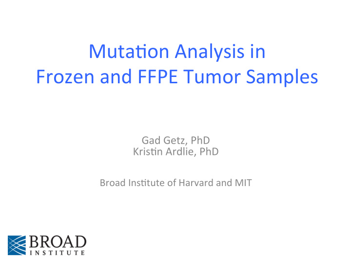 mutapon analysis in frozen and ffpe tumor samples