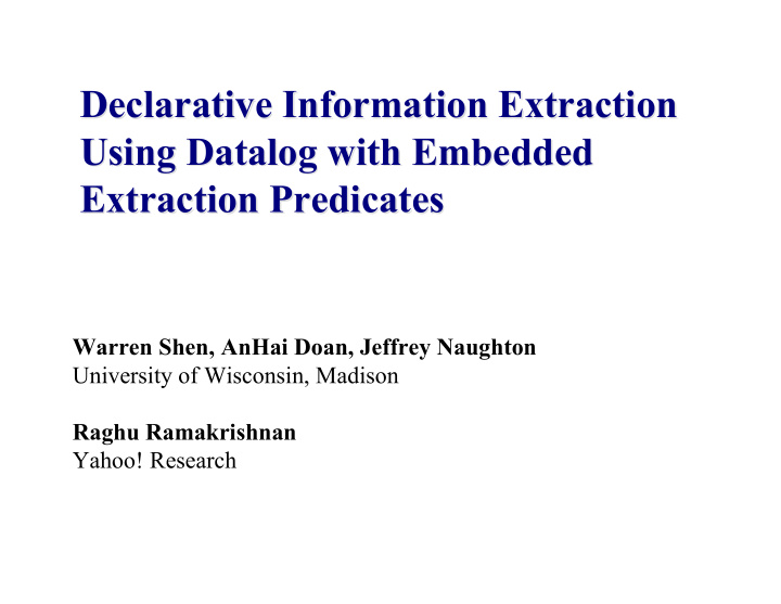 declarative information extraction declarative