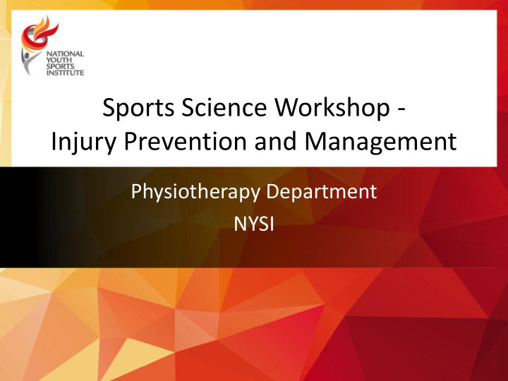 sports science workshop injury prevention and management
