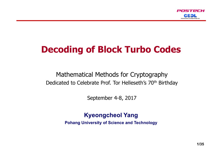 decoding of block turbo codes