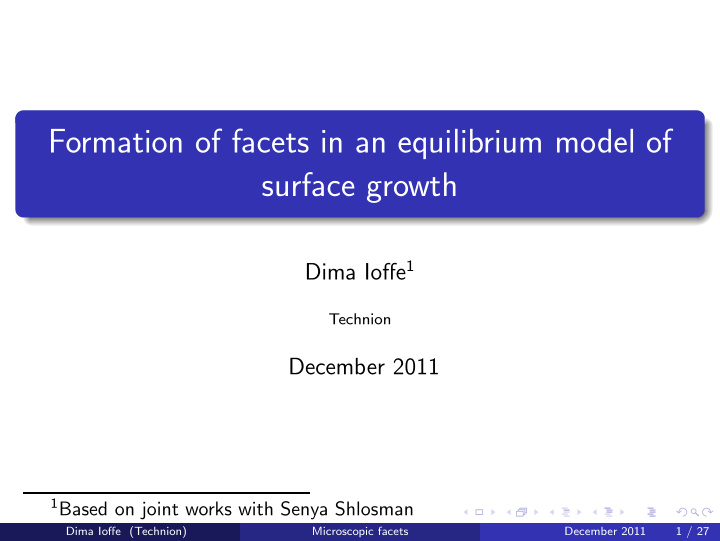 formation of facets in an equilibrium model of surface