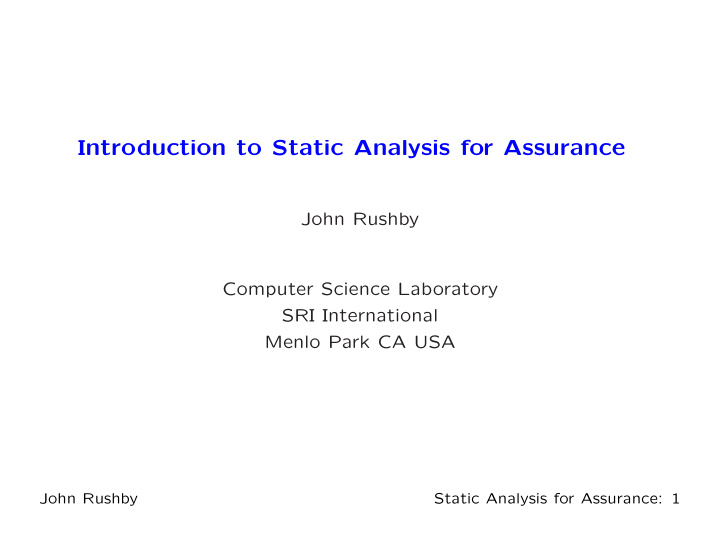 introduction to static analysis for assurance