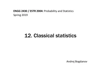 12. Classical statistics  Andrej Bogdanov  Estimators X = ( X 1 , , X n ) independent samples  ^