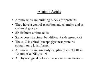 Amino Acids   Amino acids are building blocks for proteins  They have a central  -carbon