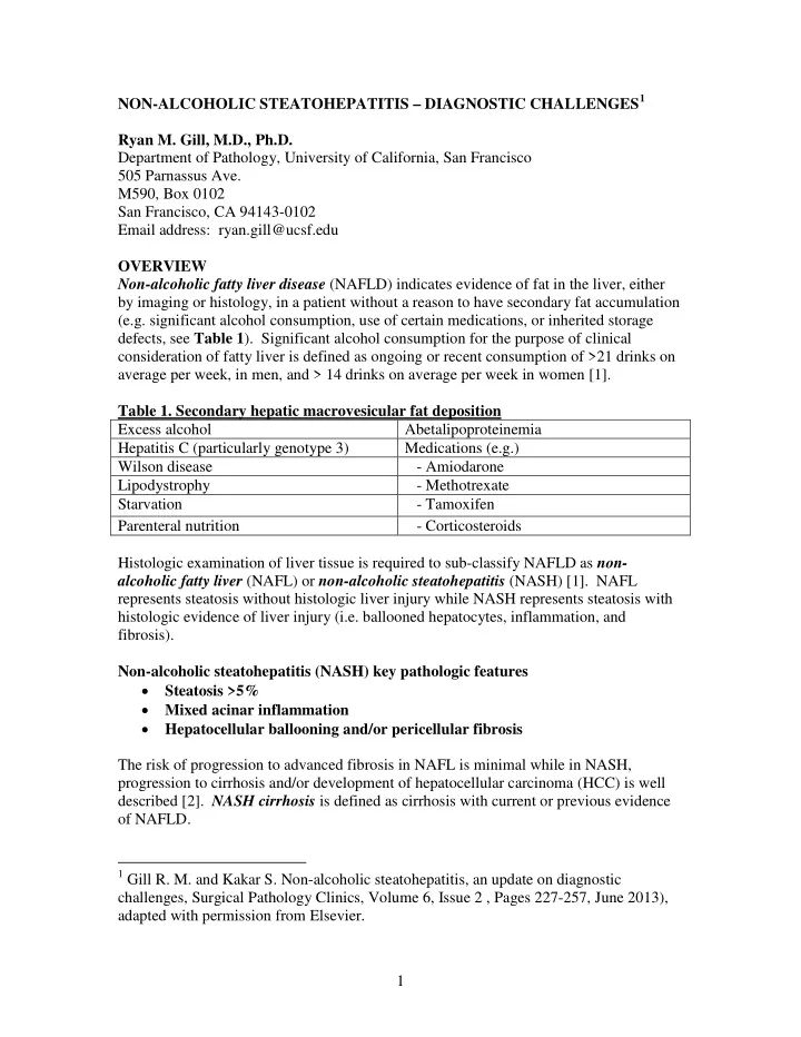 non alcoholic steatohepatitis diagnostic challenges 1