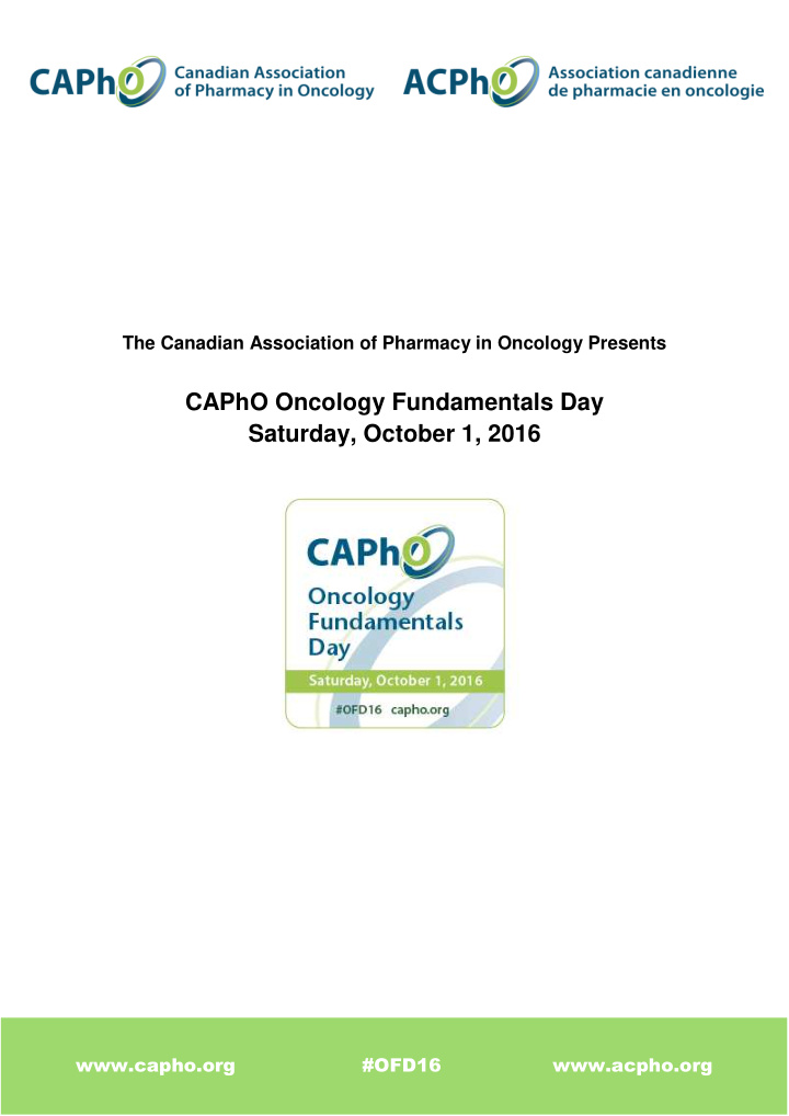 the canadian association of pharmacy in oncology presents