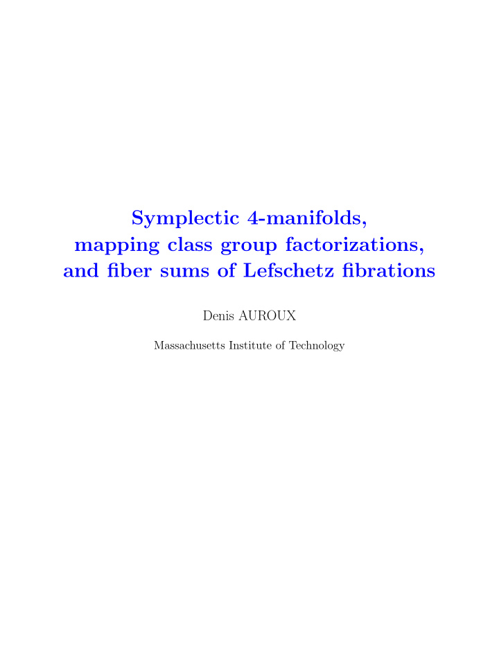 symplectic 4 manifolds mapping class group factorizations