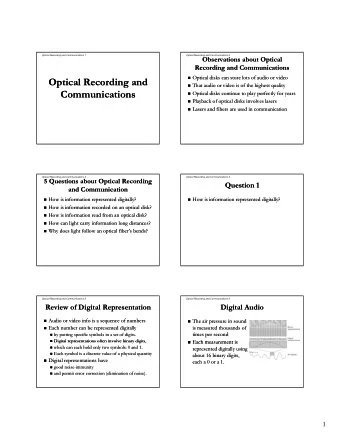 Optical Recording and  Optical Recording and  That audio or video is of the highest quality