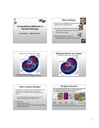 Computational Methods in  Systems Biology  The hottest scientific frontier of our times  Many
