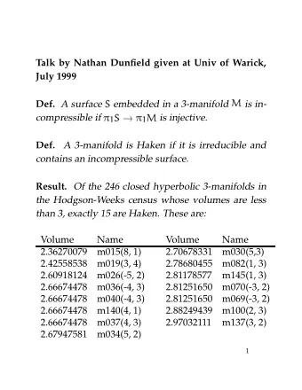 embedded in a 3-manifold  is in- Def. A surface      compressible if  is injective.