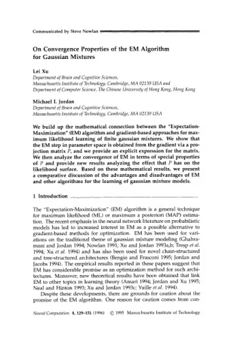 for Gaussian Mixtures zyxwvutsrqponmlkjihgfedcbaZYXWVUTSRQPONMLKJIHGFEDCBA Lei Xu