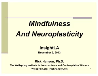 Mindfulness  And Neuroplasticity  InsightLA  November 9, 2013  Rick Hanson, Ph.D.  The Wellspring