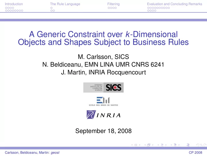 a generic constraint over k dimensional objects and