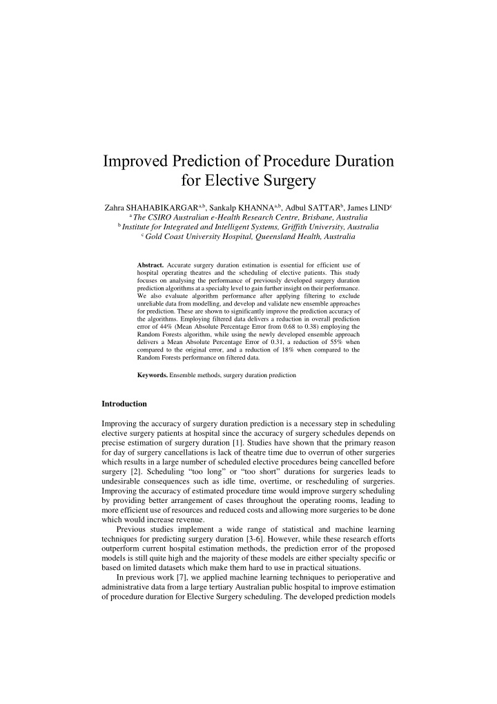 improved prediction of procedure duration for elective
