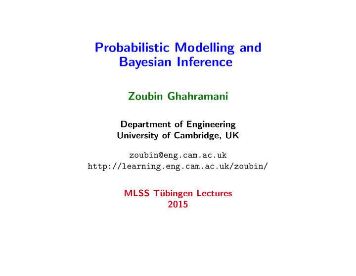 probabilistic modelling and bayesian inference