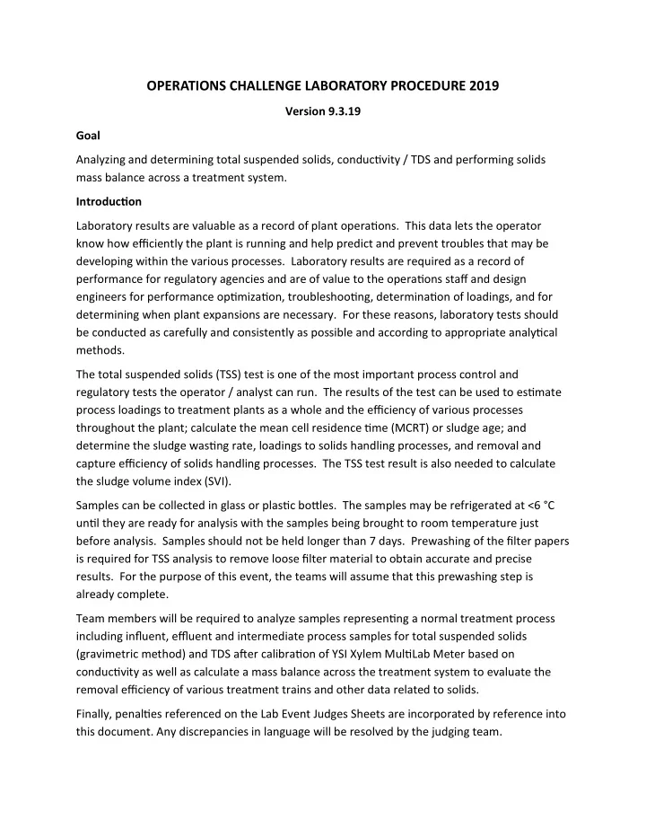 operations challenge laboratory procedure 2019