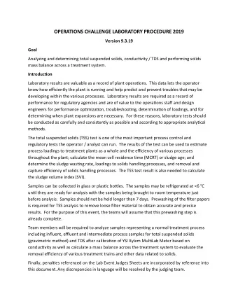 OPERATIONS CHALLENGE LABORATORY PROCEDURE 2019  Version 9.3.19  Goal Analyzing and determining t