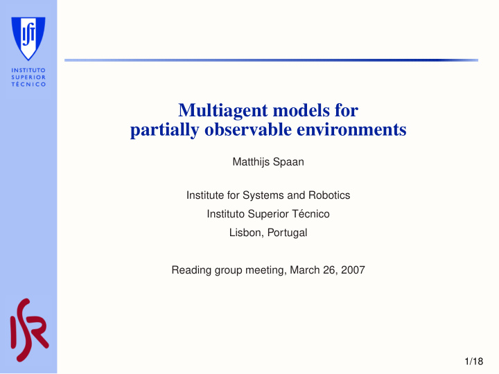 multiagent models for partially observable environments