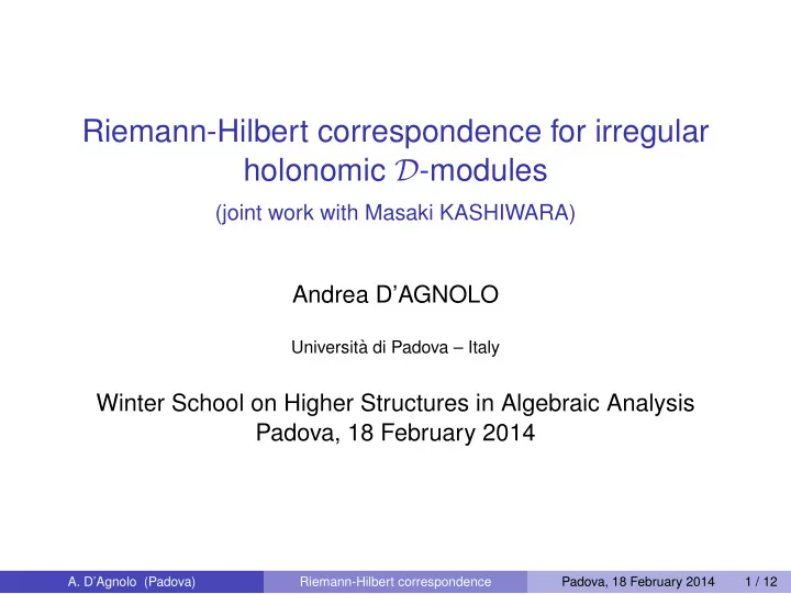 riemann hilbert correspondence for irregular holonomic d
